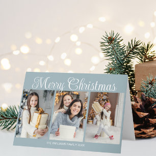 Cartes Pour Fêtes Annuelles Collage photo de Noël élégant bleu poussiéreux Joy