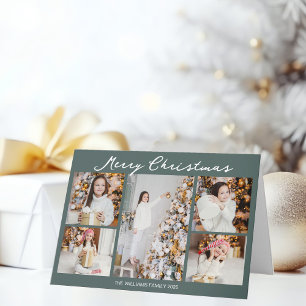 Cartes Pour Fêtes Annuelles Collage photo de Noël gris vert chic plié