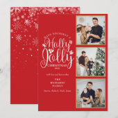 Cartes Pour Fêtes Annuelles Collage photo de Noël Holly Jolly Script 3 (Devant / Derrière)