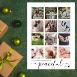 Cartes Pour Fêtes Annuelles Collage photo de Noël minimaliste moderne et pacif<br><div class="desc">Envoyez vos voeux de Noël personnalisés à votre famille et à vos amis tout en présentant quelques-uns de vos moments préférés de cette année! Et apportez "Paix" à vos proches cette saison des Fêtes ! Cette carte de collage multi-photo minimaliste de Noël moderne présente un collage de douze photos carrés...</div>