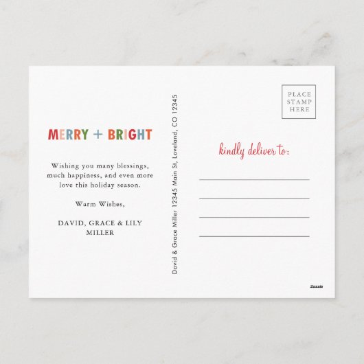 Cartes Pour Fêtes Annuelles Collage photo de Noël Rouge Joyeux et Lumineux (Dos)