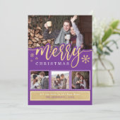 Cartes Pour Fêtes Annuelles Collage photo de Noël tendance violet or (Debout devant)