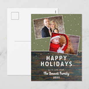 Cartes Pour Fêtes Annuelles Collage photo de vacances de neige en bois foncé r