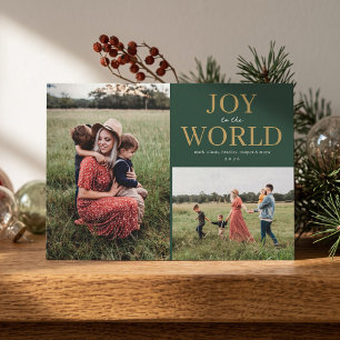 Cartes Pour Fêtes Annuelles Collage photo de vacances Joy to the World - Vert