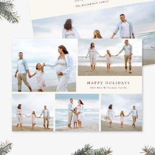 Cartes Pour Fêtes Annuelles Collage photo élégant de Noël Rouge Festif Cinq
