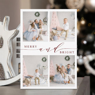 Cartes Pour Fêtes Annuelles Collage photo élégant rouge Merry & Bright 4 