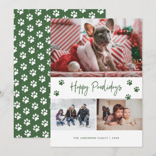 Cartes Pour Fêtes Annuelles Collage photo Empreinte de patte vert Joyeux Pawli