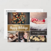 Cartes Pour Fêtes Annuelles Collage photo en or personnalisé Noël (Devant / Derrière)