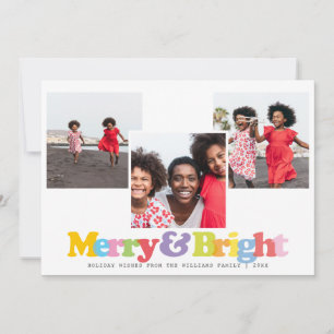 Cartes Pour Fêtes Annuelles Collage photo familial 3 couleurs vives joyeuses e