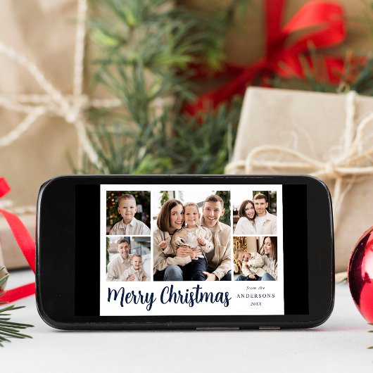 Cartes Pour Fêtes Annuelles Collage photo Festive Navy Script 5