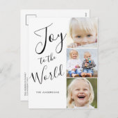 Cartes Pour Fêtes Annuelles Collage photo Joy to The World 3 Écriture moderne (Devant / Derrière)