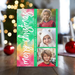 Cartes Pour Fêtes Annuelles Collage photo Joyeux Noël<br><div class="desc">Ajoutez trois photos pour créer un look moderne et non traditionnel — Un accueil de Noël joyeux et lumineux avec un accueil de calligraphie script moderne. Le dos est un motif Tie Dye avec un motif léger plaid.</div>