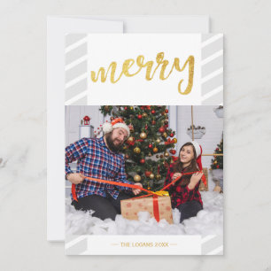 Cartes Pour Fêtes Annuelles Collage photo joyeux Noël rayures grises dorées