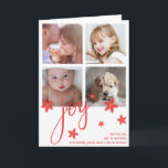 Cartes Pour Fêtes Annuelles Collage photo mignonne Red Joy Christmas<br><div class="desc">Envoyez la joie des fêtes avec cette carte de Noël pliée moderne avec le mot "Joy" et des fleurs poinsettia en craie rouge et un collage de quatre photos carrés sur un arrière - plan blanc. Ajoutez votre message personnel à l'intérieur ou supprimez le texte si vous voulez écrire votre...</div>