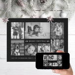 Cartes Pour Fêtes Annuelles Collage photo minimal noir et blanc<br><div class="desc">7 zones photographiques dans différentes orientations ; "cadre" noir peut être changé à n'importe quelle couleur dans l'éditeur,  ainsi que les accents saint et pin. Choisissez aussi vos polices ! Ajoutez un message au dos ou plusieurs photos si vous le souhaitez.</div>