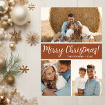 Cartes Pour Fêtes Annuelles Collage photo moderne<br><div class="desc">Cette fabuleuse carte de vacances 3 photos avec "Joyeux Noël!" dans une police de caractères de script moderne et votre nom de famille et l'année dans une police de caractères casquette traditionnelle propre et nette, toutes deux en blanc sur terre cuite avec un dos en terre cuite assorti, est parfaite...</div>