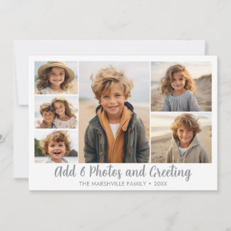 Cartes Pour Fêtes Annuelles Collage photo moderne 6 - blanc avec écriture gris