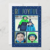 Cartes Pour Fêtes Annuelles Collage photo moderne bleu marine « Soyez joyeux » (Devant)