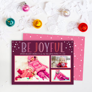 Cartes Pour Fêtes Annuelles Collage photo moderne bordeaux rose "Soyez joyeux"