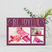 Cartes Pour Fêtes Annuelles Collage photo moderne bordeaux rose "Soyez joyeux" (Debout devant)
