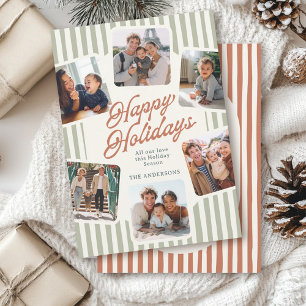 Cartes Pour Fêtes Annuelles Collage photo moderne rayé Couleurs chaudes Joyeux