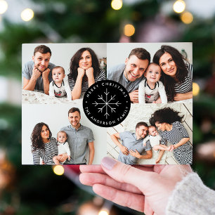 Cartes Pour Fêtes Annuelles Collage photo noir minimaliste flocon de neige 4