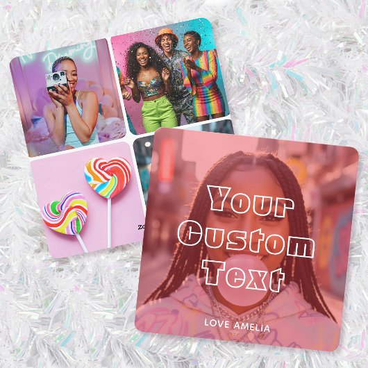 Cartes Pour Fêtes Annuelles Collage Photo Personnalisé Moderne Texte Rétro Rou