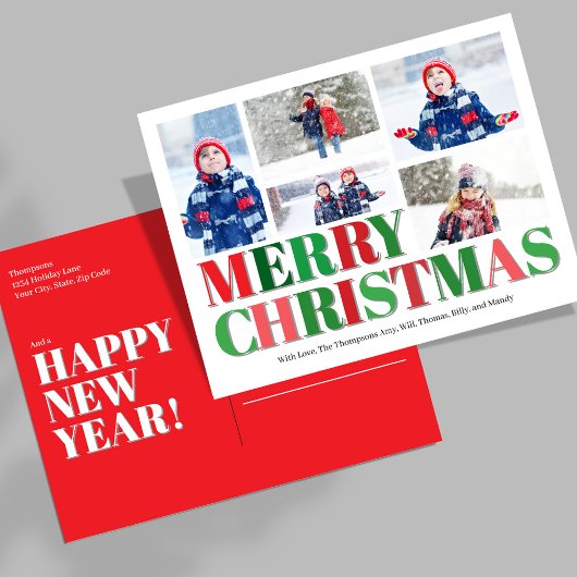 Cartes Pour Fêtes Annuelles Collage photo rouge et vert Joyeux Noël