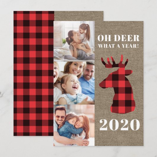 Cartes Pour Fêtes Annuelles Collage photo rustique Oh Deer Plaid (Devant / Derrière)