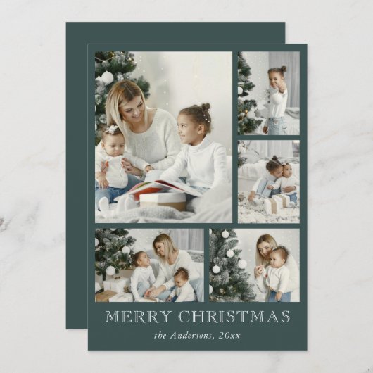 Cartes Pour Fêtes Annuelles Collage photo simple Christmas Dark Forest Green (Devant / Derrière)