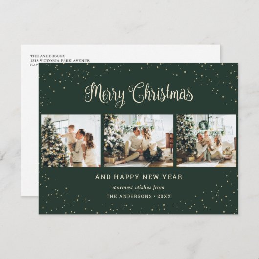 Cartes Pour Fêtes Annuelles Collage photo vert moderne Joyeux Noël (Devant / Derrière)