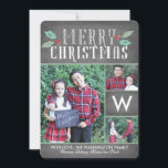 Cartes Pour Fêtes Annuelles Collection moderne de Hollies<br><div class="desc">This 3-photo Christmas card fea monogram and a simple and sweet sensit,  all on a chalkboard background.</div>