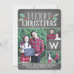 Cartes Pour Fêtes Annuelles Collection moderne de Hollies<br><div class="desc">This 3-photo Christmas card fea monogram and a simple and sweet sensit,  all on a chalkboard background.</div>
