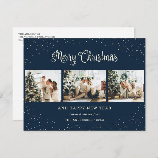 Cartes Pour Fêtes Annuelles Collection photo bleu moderne Joyeux Noël (Devant / Derrière)