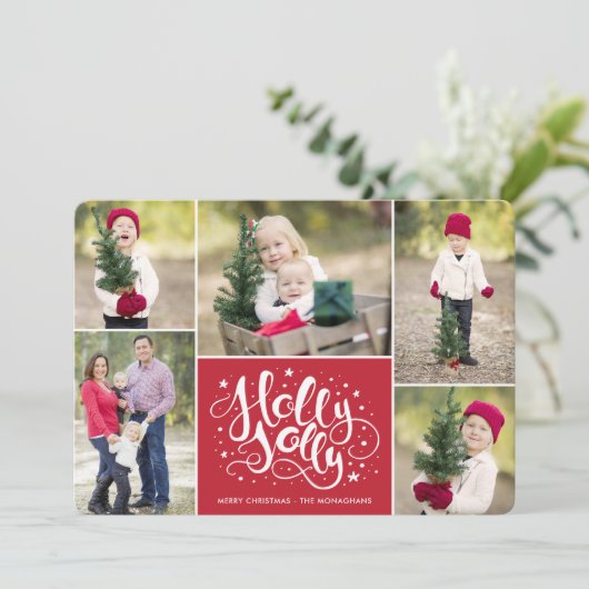 Cartes Pour Fêtes Annuelles Collection photo Holly Jolly moderne Noël Rouge (Debout devant)
