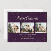 Cartes Pour Fêtes Annuelles Collection photo moderne de neige violette Noël (Devant / Derrière)