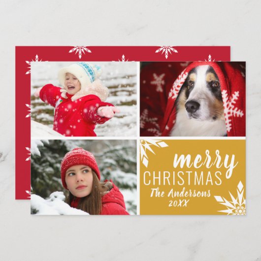 Cartes Pour Fêtes Annuelles Collection photo moderne Red & Gold Joyeux Noël (Devant / Derrière)