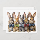 Cartes Pour Fêtes Annuelles Collet cravate lapin aquarelle (Devant / Derrière)