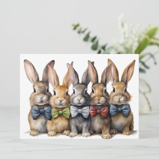 Cartes Pour Fêtes Annuelles Collet papillon de lapin aquarelle fantaisie (Debout devant)