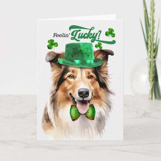 Cartes Pour Fêtes Annuelles Collie Dog Feelin' Lucky St Patrick's Day (Devant)
