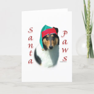 Cartes Pour Fêtes Annuelles Collie (lisse) Père Noël Paws