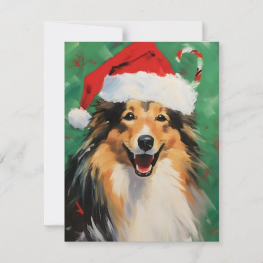 Cartes Pour Fêtes Annuelles Collie peinture de Noël (Devant)