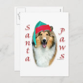 Cartes Pour Fêtes Annuelles Collie (rude) Père Noël Paws (Devant / Derrière)