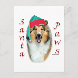 Cartes Pour Fêtes Annuelles Collie (rude) Père Noël Paws