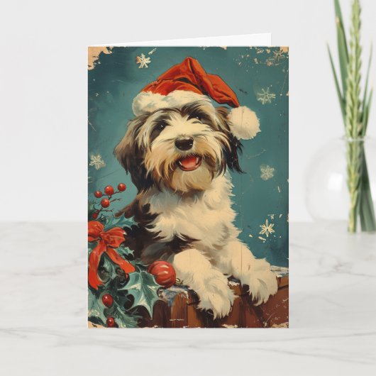 Cartes Pour Fêtes Annuelles Collie vintage personnalisé Noël (Devant)