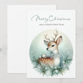 Cartes Pour Fêtes Annuelles Collier Cerf d'Hiver & Flocon de Neige (Devant / Derrière)