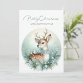 Cartes Pour Fêtes Annuelles Collier Cerf d'Hiver & Flocon de Neige (Debout devant)