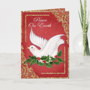 Cartes Pour Fêtes Annuelles Colombe et houx d'or de Noël