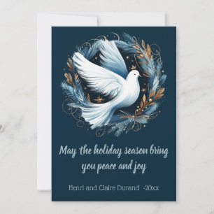 Cartes Pour Fêtes Annuelles Colombe paisible dans un cercle de frondes bleues