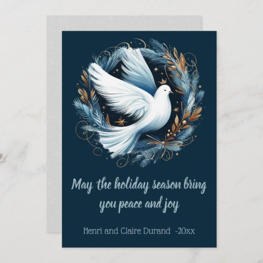 Cartes Pour Fêtes Annuelles Colombe paisible dans une guirlande de frondes ble (Devant / Derrière)